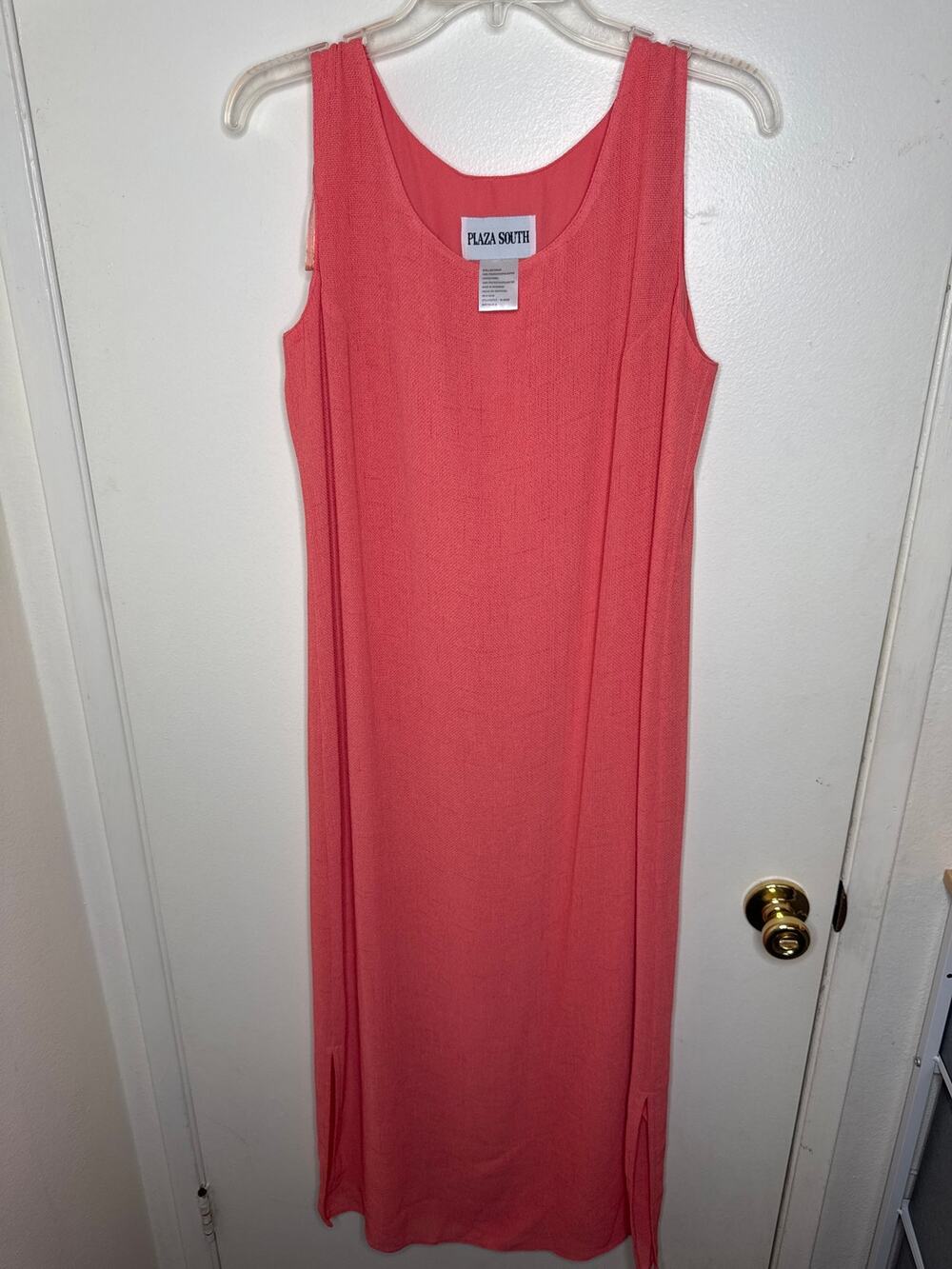 Plaza South Sz 8 Coral Dress- Minimalist Side Slits Tank Maxi- 90s Everyday Wear